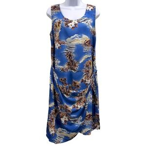 Vintage Hilo Hattie Women's Large Sleeveless Dress Hawaiian Tropical Faux Wrap